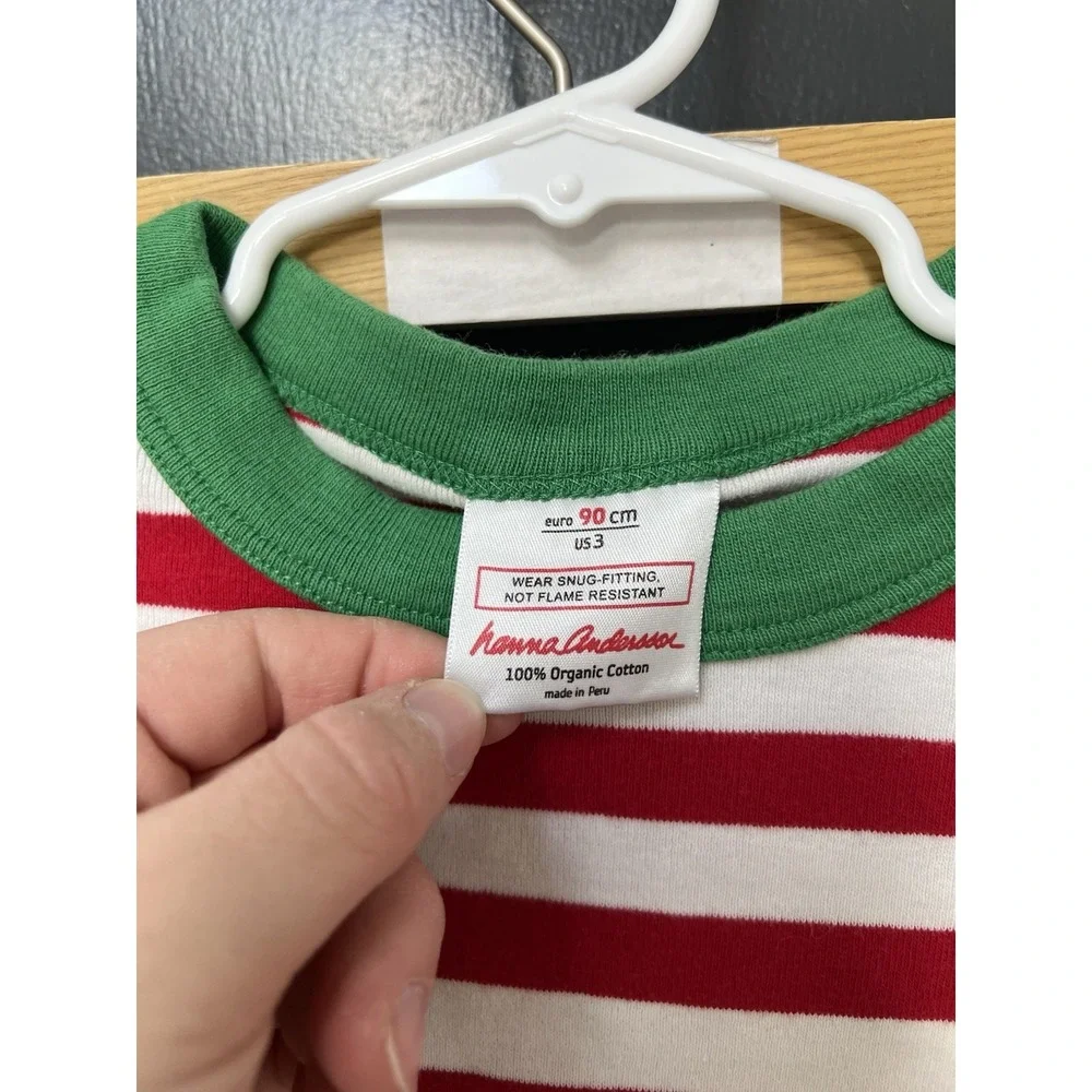 Hanna Andersson Sz 3 Organic Cotton Striped Pajama Set Green White Red Kids